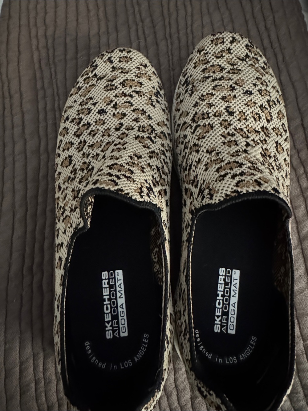 Skechers Slip-On Sneakers in Leopard Print Beige and Black